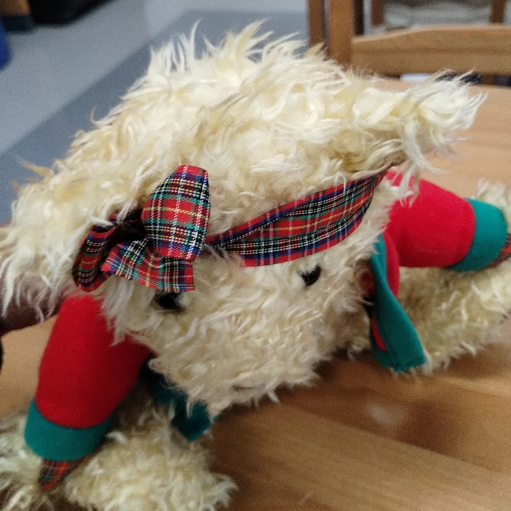 ✓VTG Hallmark Christmas Stuffed Merrily Bear w/ Snowman Coat + Bow Headband 11in - Picture 8 of 13